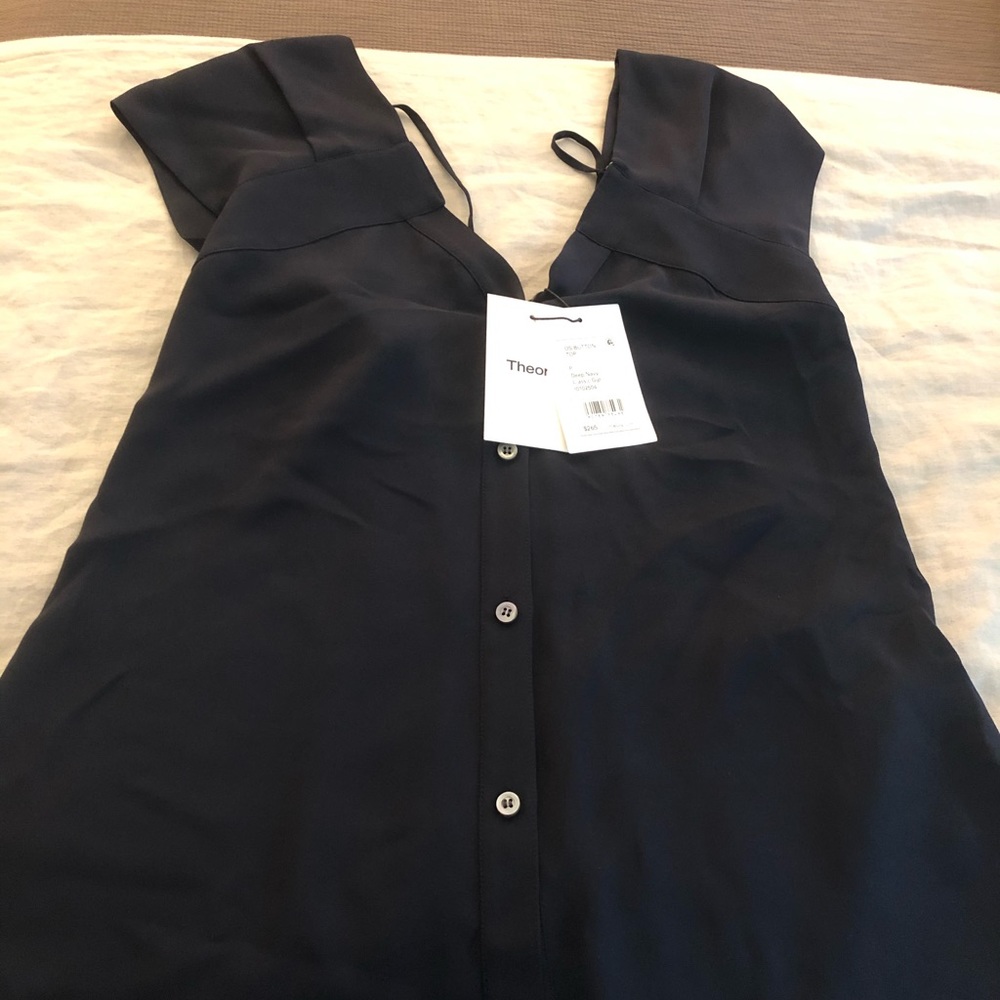 Theory Cap Sleeve Button Blouse